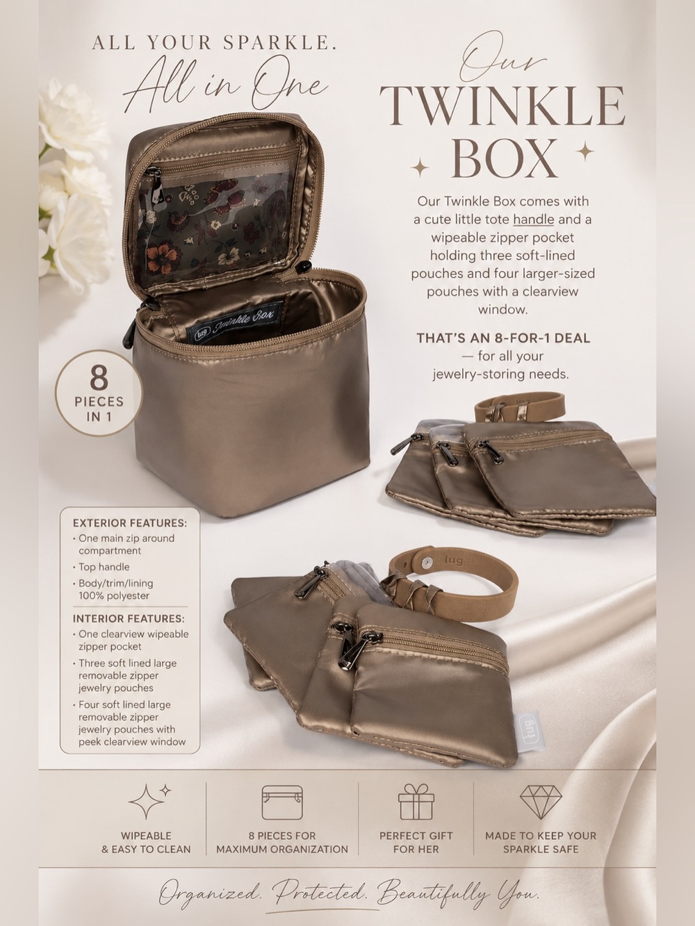 Lug Twinkle Box Jewelry Organizer – 8-Piece Travel Storage Set | Metallic Walnut